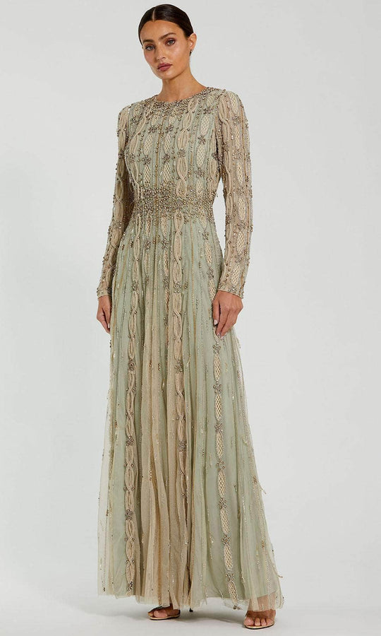 Mac Duggal 10077 - Beaded Chiffon Gown with Long Sleeves