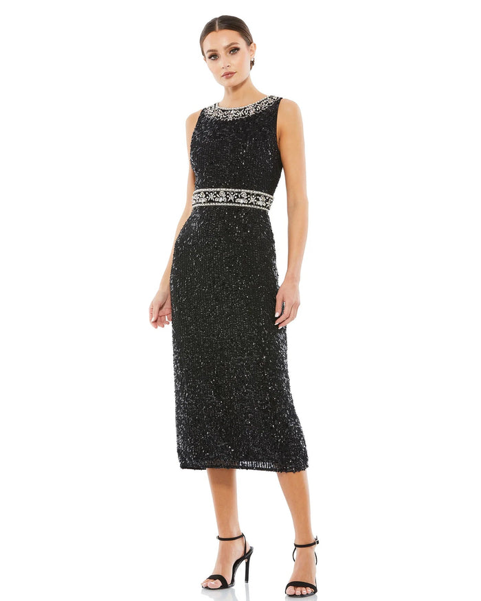 Mac Duggal - 10739 Sequin Jewel Neck Sheath Dress Cocktail Dresses 2 / Black