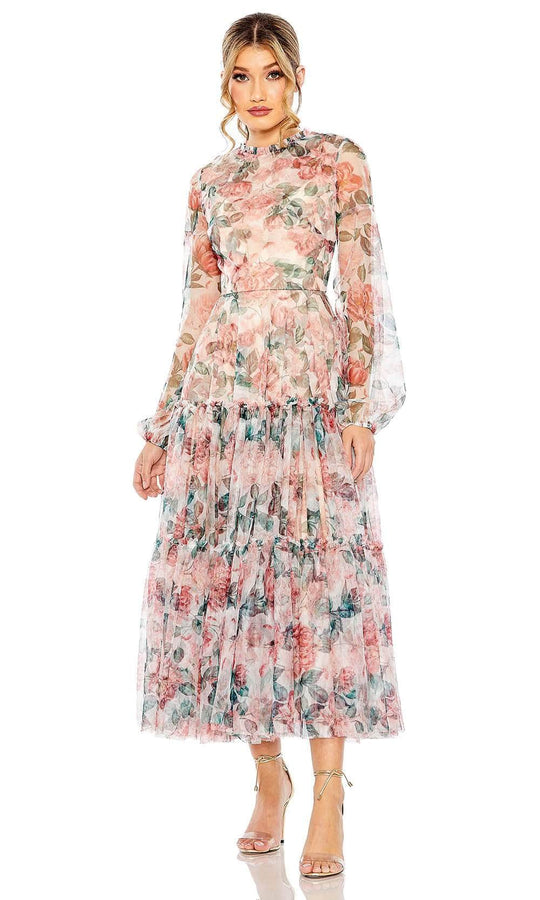 Mac Duggal 11405 - Floral High Neck Cocktail Dress Special Occasion Dress 4 / White Multi