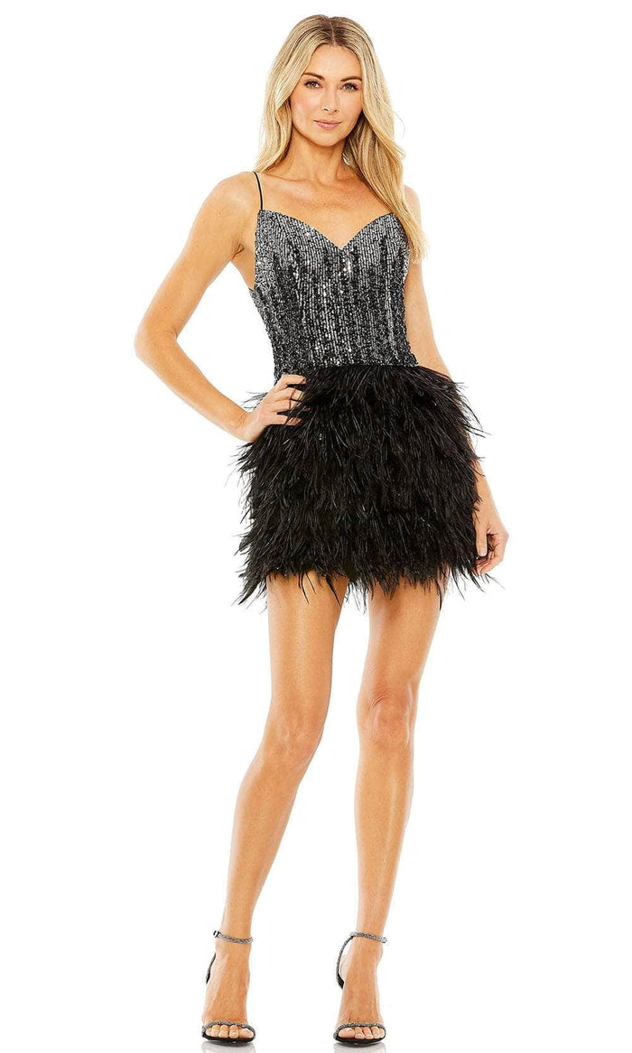 Mac Duggal 11428 - Sequined Bodice Feathered A-line Dress Cocktail Dresses 0 / Black