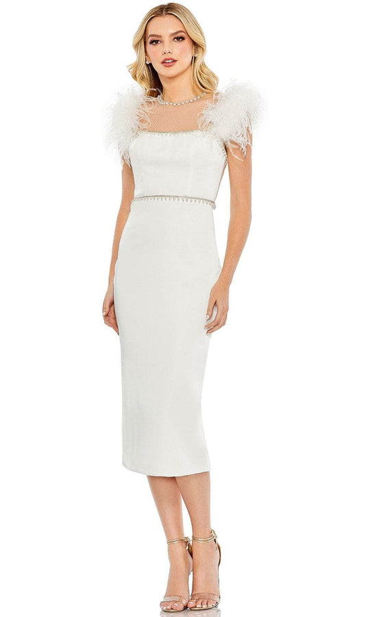 Mac Duggal 11438 - Tea Length Feather Sleeve Dress