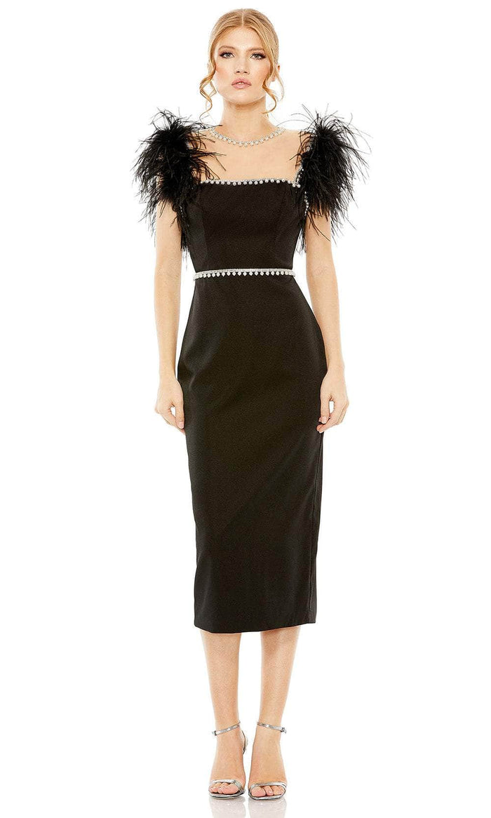Mac Duggal 11438 - Tea Length Feather Sleeve Dress Special Occasion Dress 2 / Black