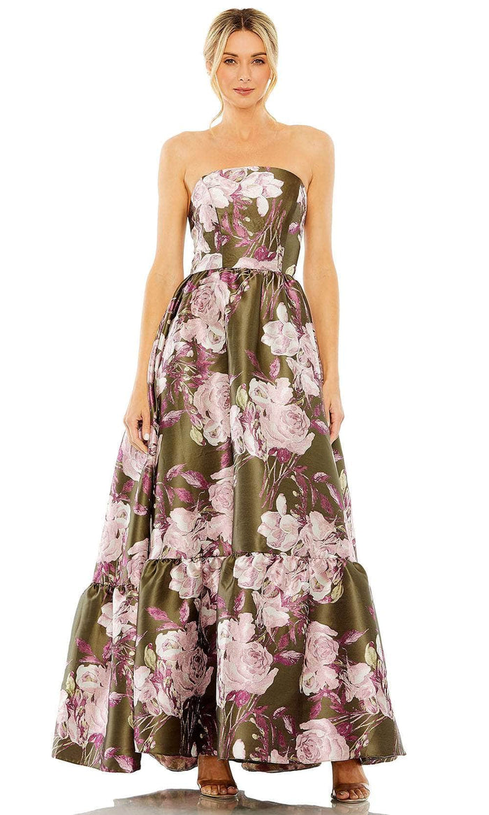 Mac Duggal 11605 - Strapless Floral Brocade Evening Dress Evening Dresses 2 / Olive Multi