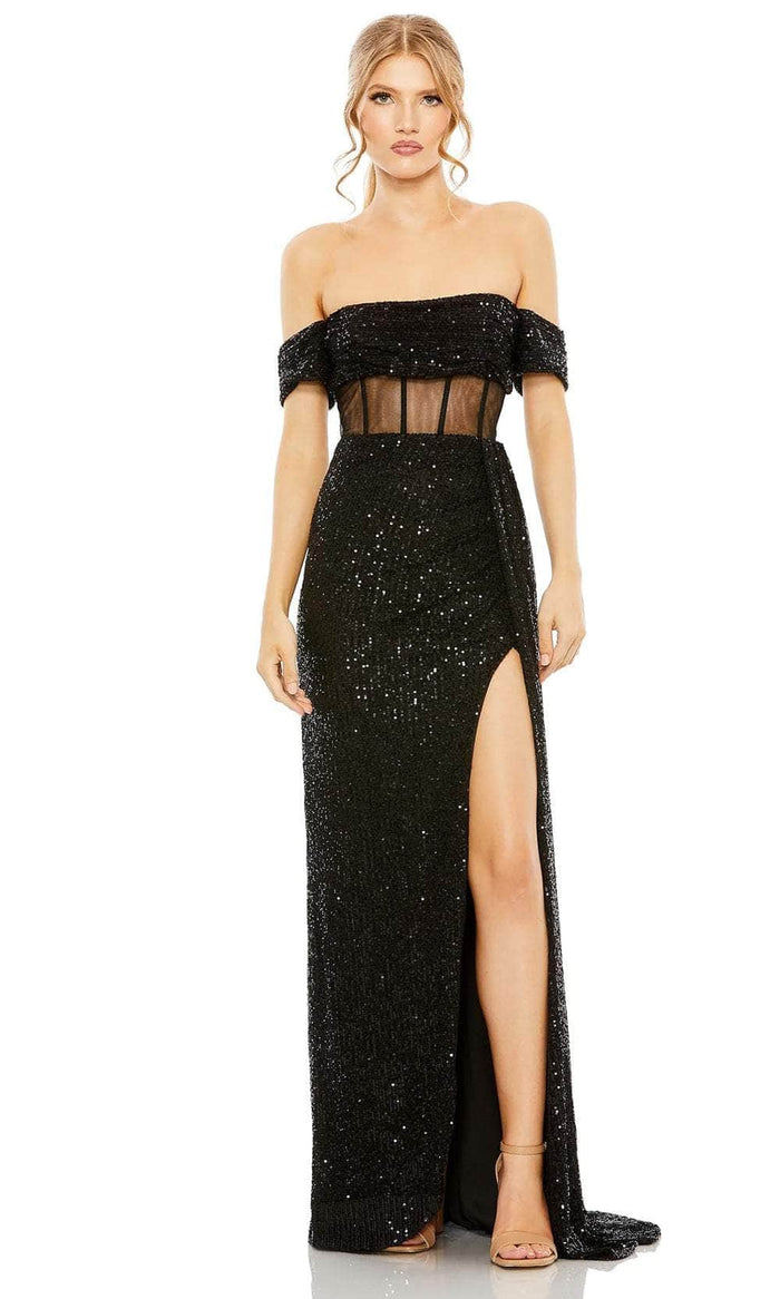 Mac Duggal 11665 - Off-Shoulder Sequin Evening Dress Special Occasion Dress 0 / Black