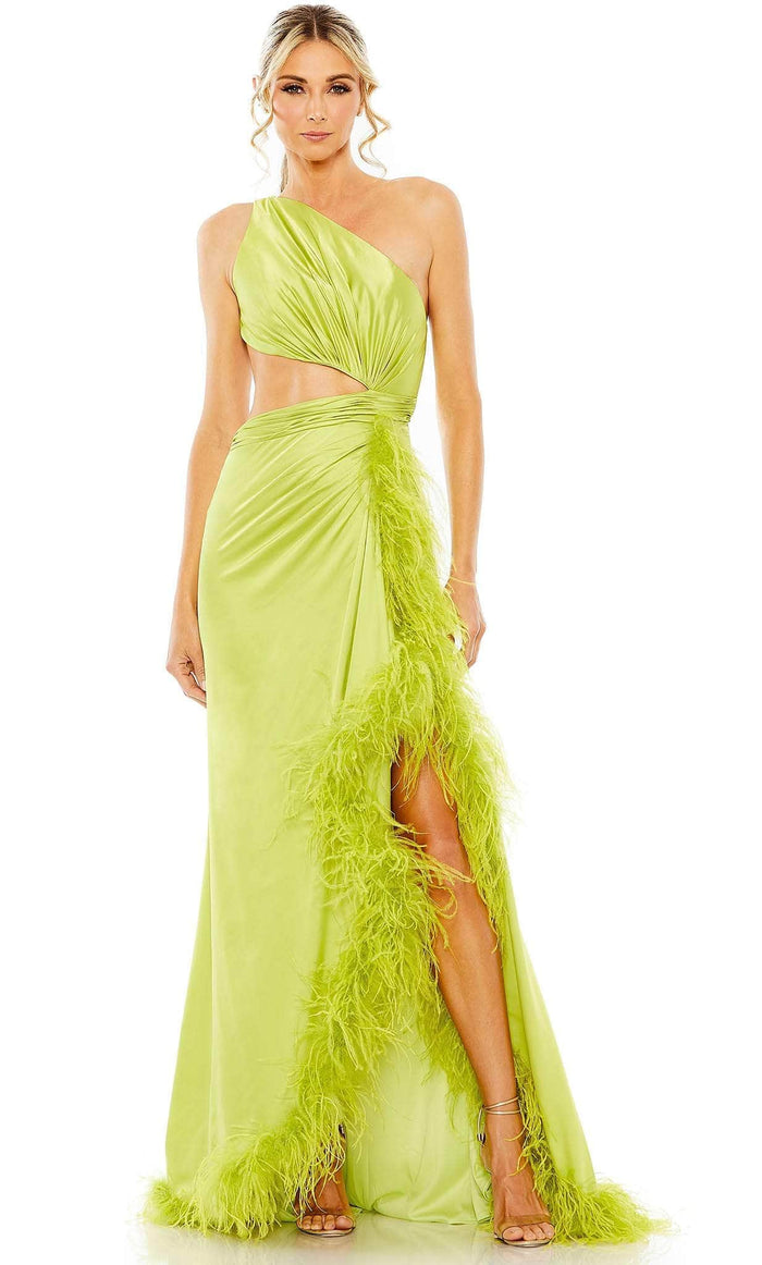 Mac Duggal One Shoulder Keyhole Detail With Feather Lining Lime, Size 8 Mac Duggal One Shoulder Keyhole Detail With Feather Lining Lime, Size 8
