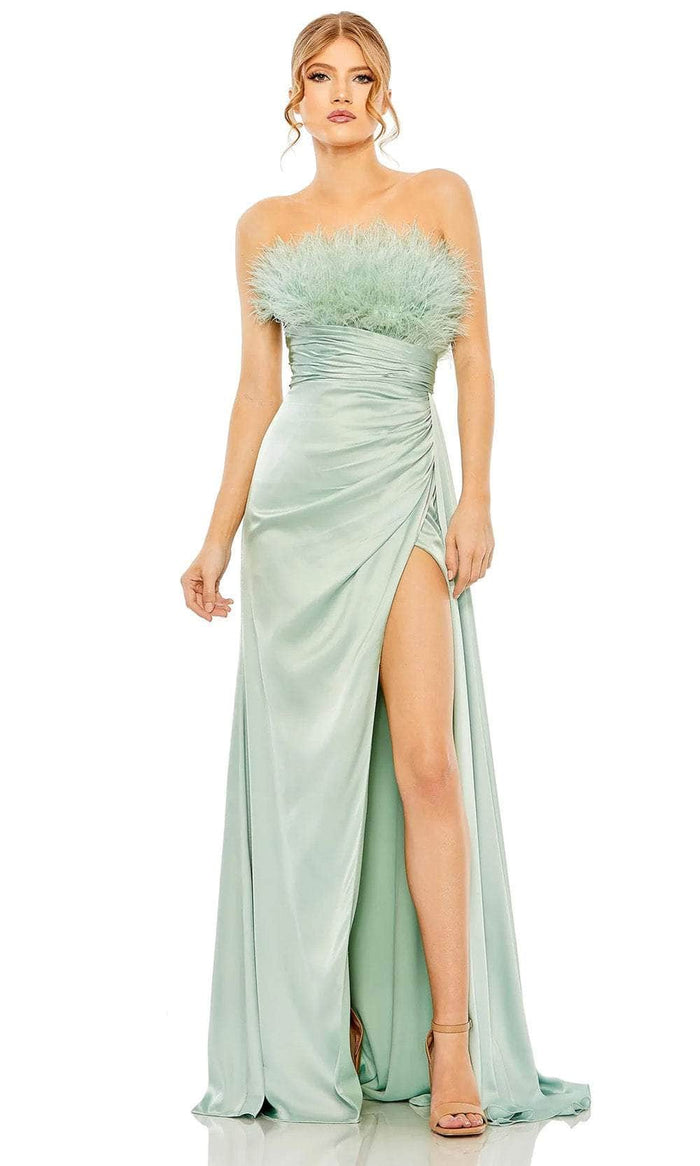 Mac Duggal 11690 - Feather Neckline Ruched Prom Gown Prom Dresses 2 / SeaFoam