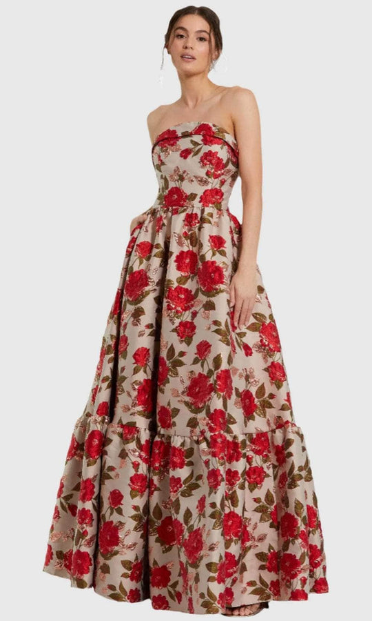 Mac Duggal 11827 - Floral Brocade Straight Neckline Evening Gown