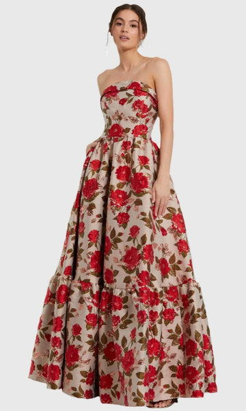 sachin and babi light blue dress Mac Duggal Floral Brocade Tiered A-Line Gown main image 1