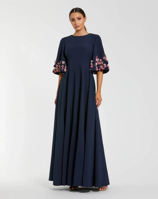 Mac Duggal 11854 - 3D Floral Sleeve A-Line Evening Gown