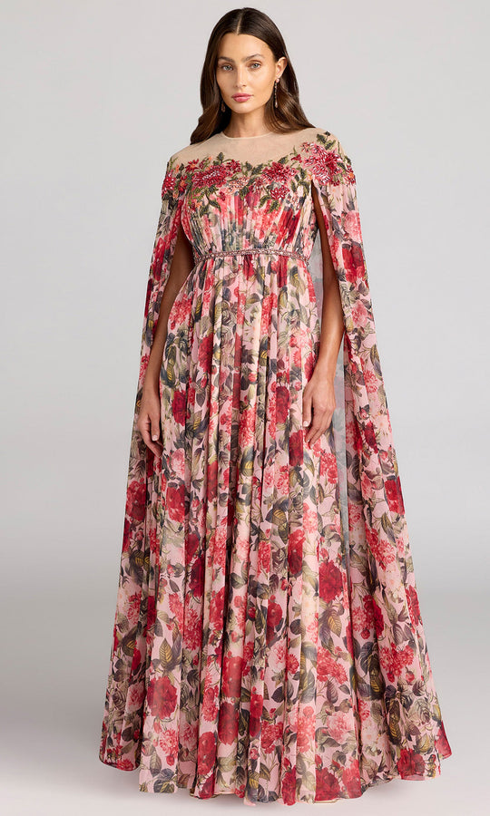 Mac Duggal 11907 - Floral Print Illusion High Neck Evening Gown