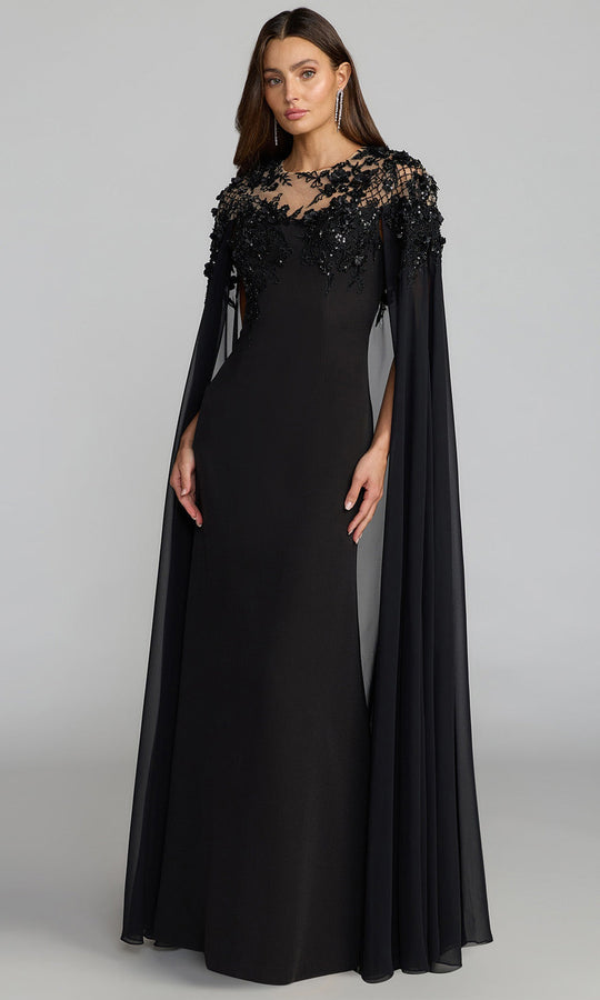Mac Duggal 11954 - Chiffon Cape Floral Applique Evening Gown