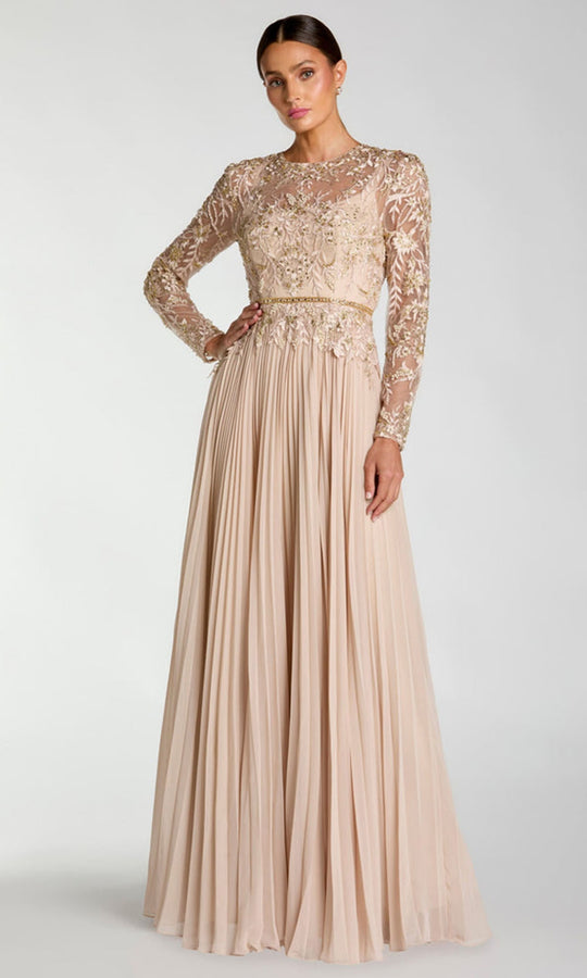 Mac Duggal 11986 - Long Sleeve Embroidered Pleated Gown