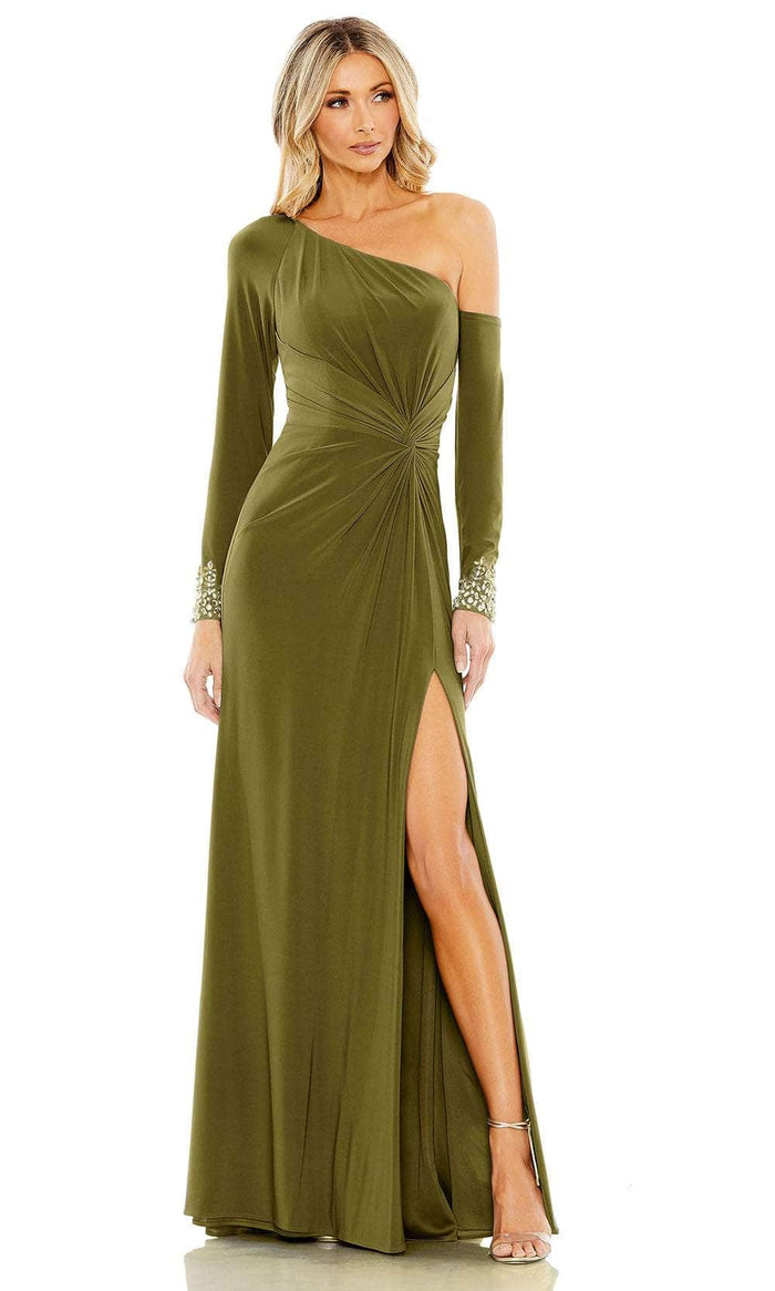 Mac Duggal 12489 - Asymmetrical Beaded Cuff Evening Gown Special Occasion Dress 2 / Olive