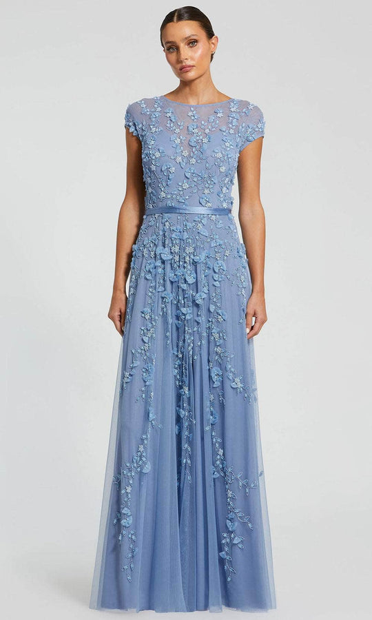 Mac Duggal 14521 - Short Sleeve A-line Gown with Illusion Neckline