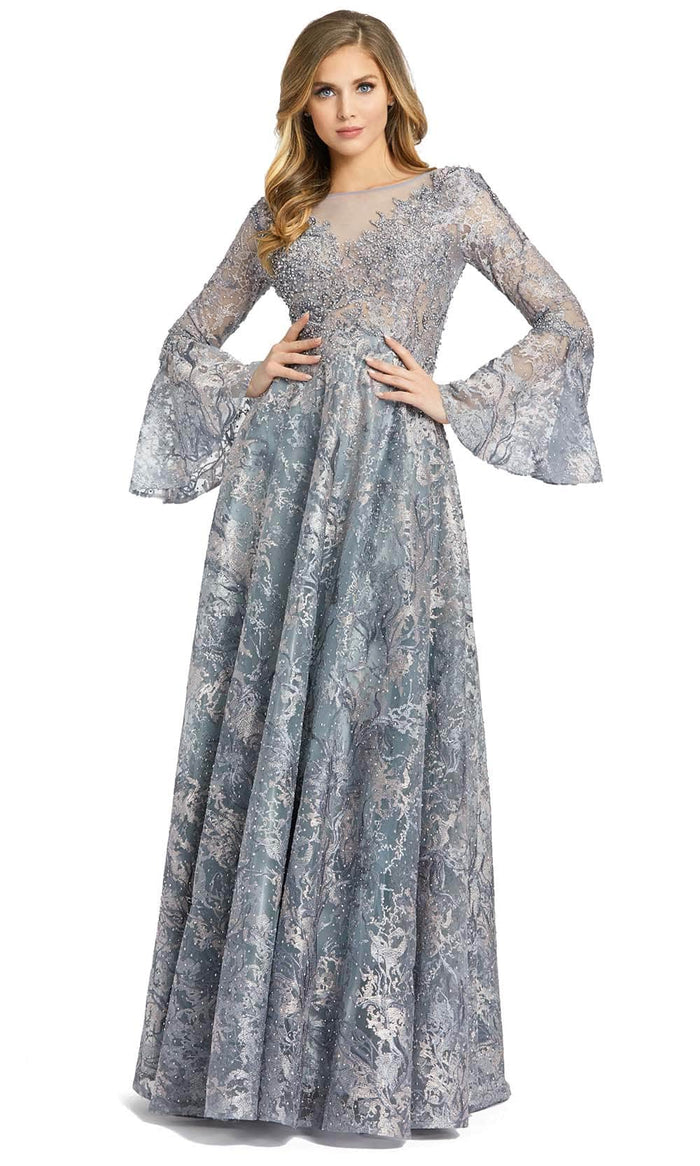 Mac Duggal 20258 - Embellished Bell Sleeve Evening Gown Special Occasion Dress 4 / Grey Multi