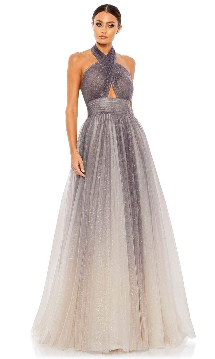 Mac Duggal 20376 - Halter Ombre A-line Gown Prom Dresses 0 / Charcoal Ombre
