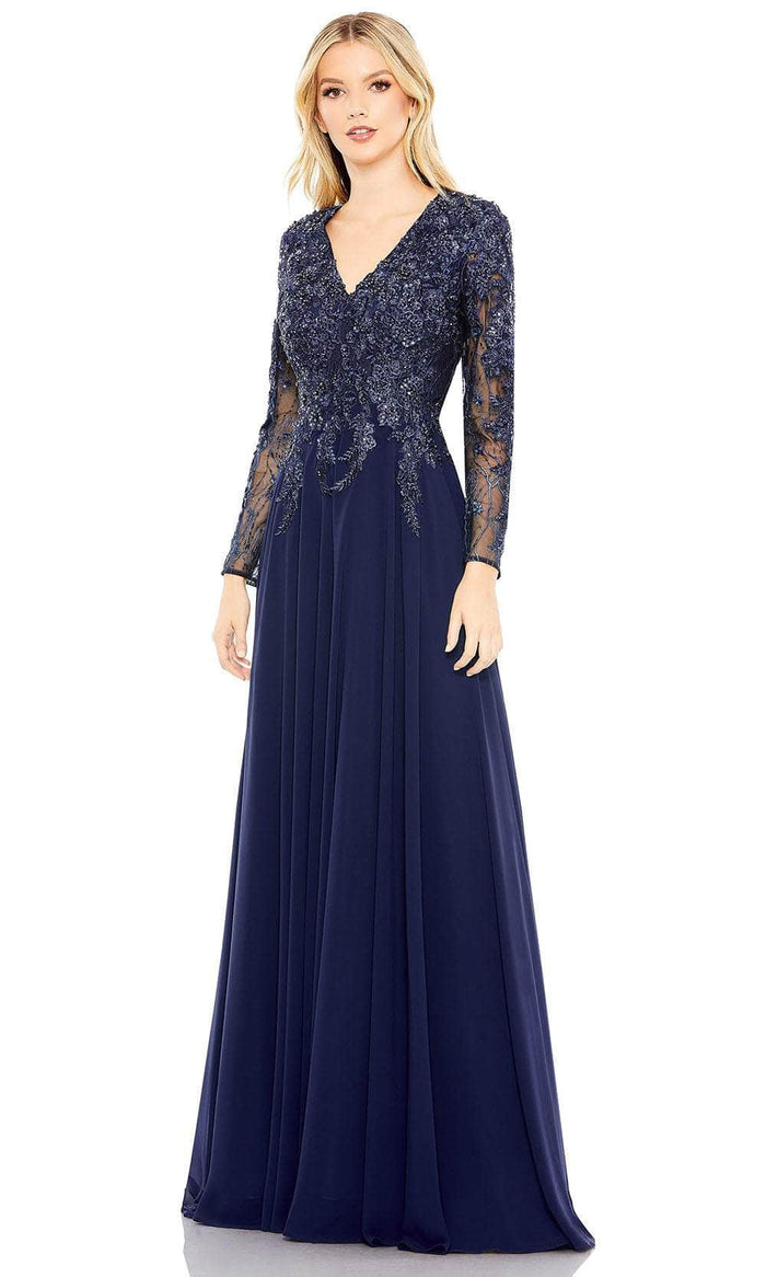 Mac Duggal 20388 - Embroidered Long Sleeve Formal Dress Special Occasion Dress 2 / Navy