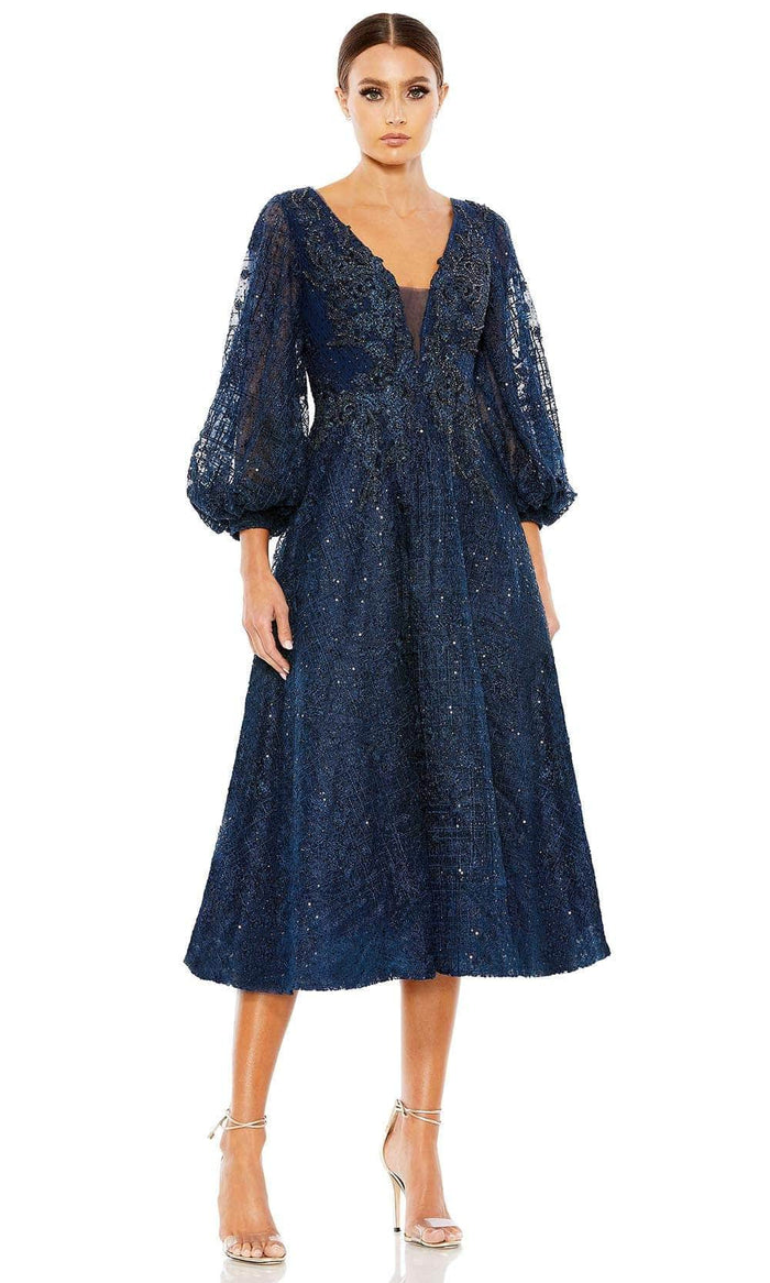 Mac Duggal 20391 - Tea Length Bishop Sleeve Dress Special Occasion Dress 4 / Midnight