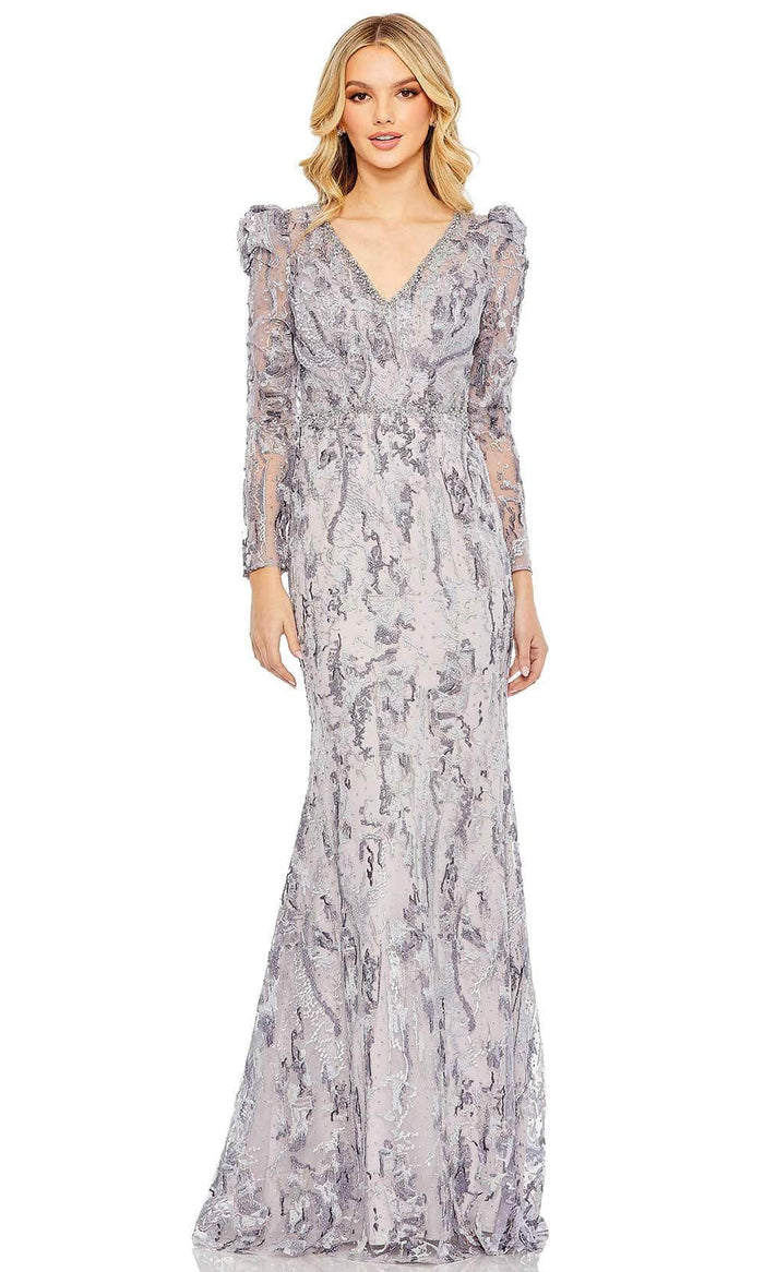 Mac Duggal 20425 - Embellished V-Neckline Long Sleeve Evening Dress Mother of the Bride Dresses 4 / Lilac