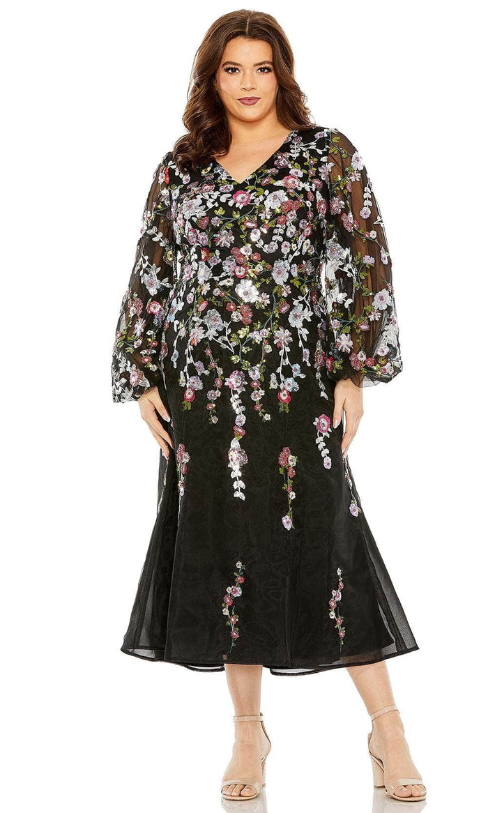 Mac Duggal 20474 - Long Puff Sleeve Full Back Prom Dress Holiday Dresses 12W / Black Multi