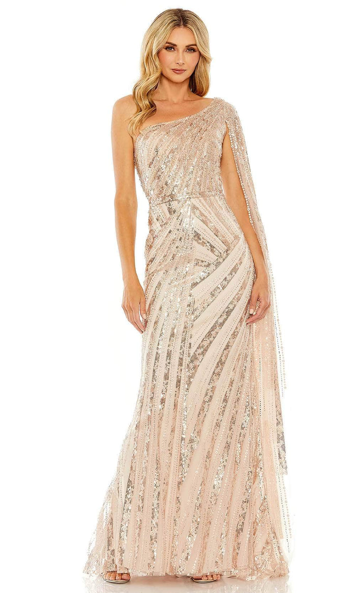 Mac Duggal 20528 - Bead Embellished Asymmetric Evening Dress Evening Dresses 4 / Rose Gold