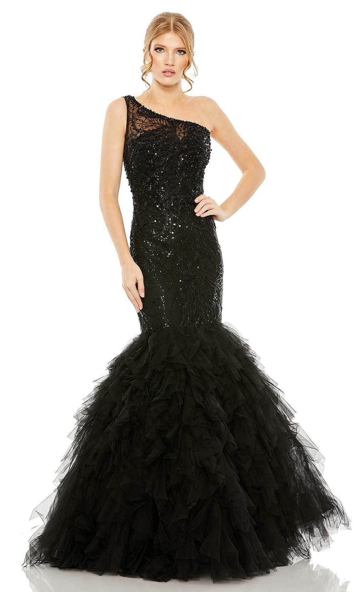 Mac Duggal 20545 - Embellished One-Shoulder Evening Gown Prom Dresses 2 / Black