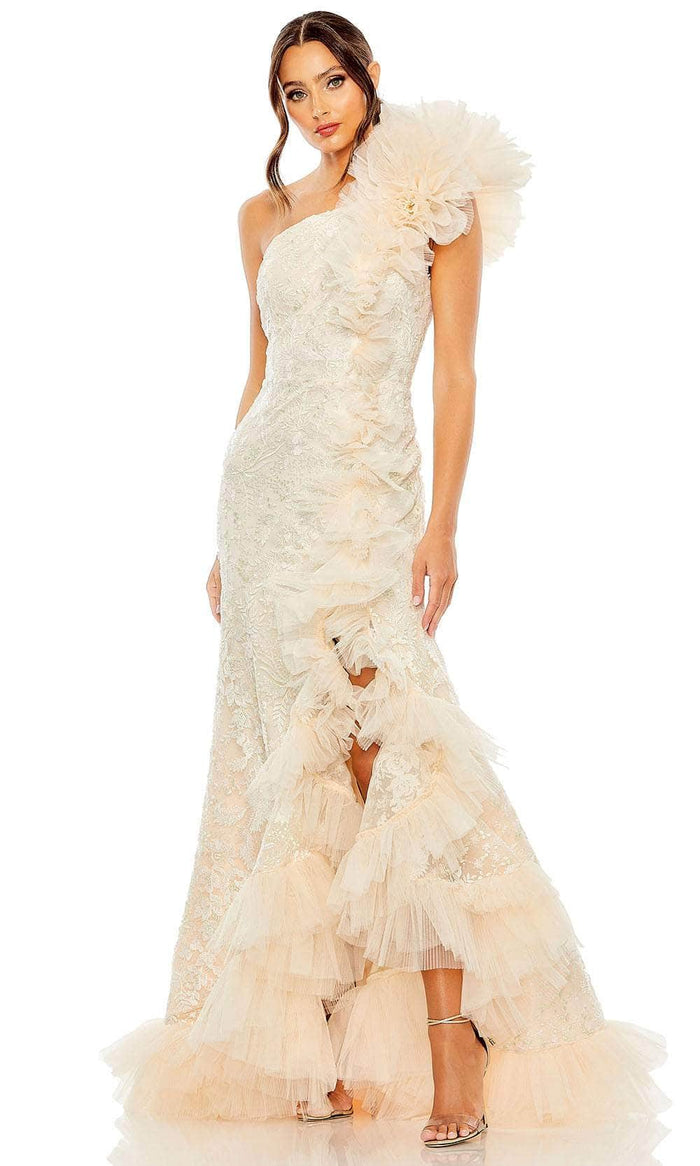 Mac Duggal 20548 - Ruffle Detailed One Sleeve Prom Dress Wedding Dresses 0 / Ivory