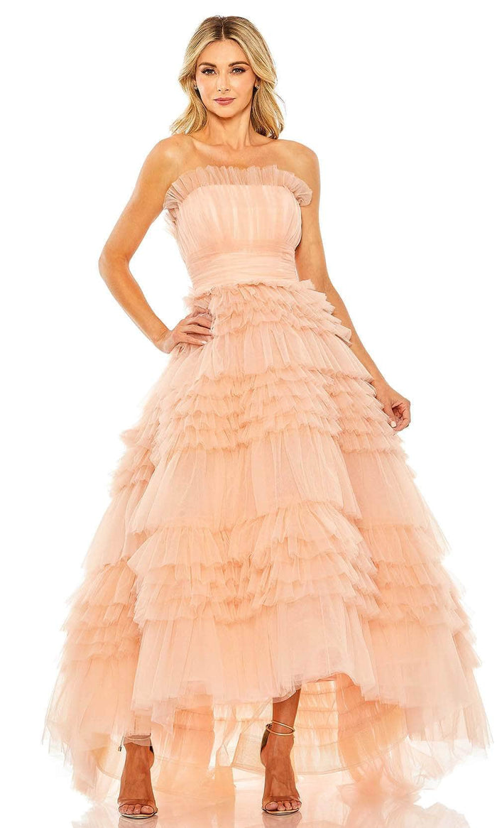 Mac Duggal 20573 - Ruffled High Low Prom Gown Special Occasion Dress 0 / Peach