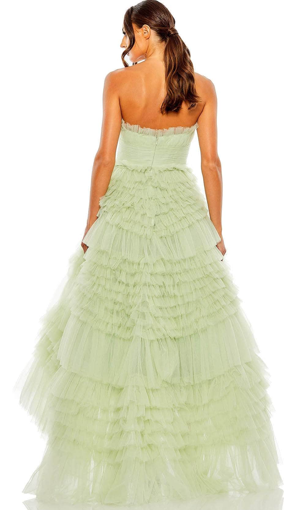 Mac Duggal Tiered Strapless Tulle A-Line High-Low Gown