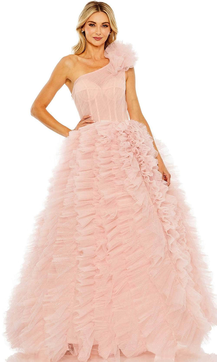 Mac Duggal 20576 - Glitter Tulle Asymmetric A-line Dress Ball Gowns 2 / Light Pink
