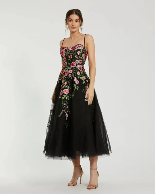 Mac Duggal 20651 - Tea-length floral lace A-line dress