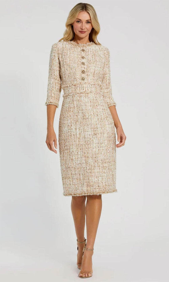 Mac Duggal 20809 - Quarter Sleeve Floral Buttons Evening Dress