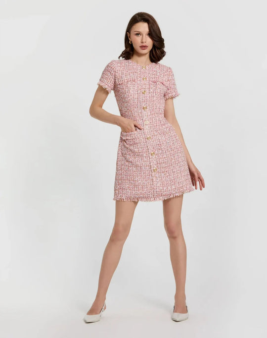 Mac Duggal 21072 - Boucle Short Sleeve Sheath Dress