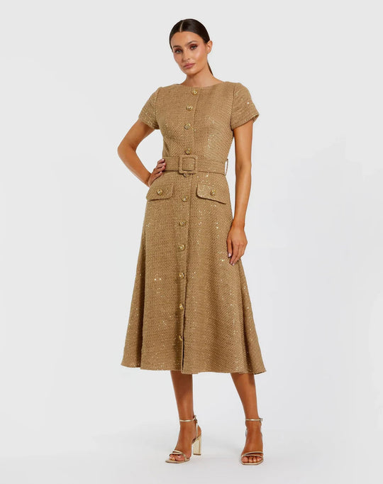 Mac Duggal 21166 - Boucle Button Up Midi Dress
