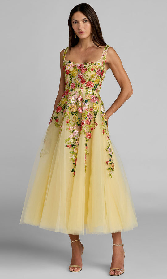 Mac Duggal 21294 - Tea-Length Floral Tulle Sleeveless Dress