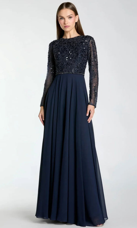 Mac Duggal 21316 - Beaded Lace Long Sleeve Evening Gown