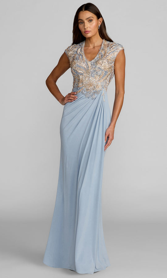 Mac Duggal 21330 - Embroidered Mesh Cap Sleeve Evening Gown