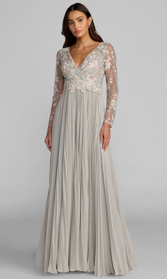 Mac Duggal 21332 - Pleated A-Line Long Sleeve Evening Gown