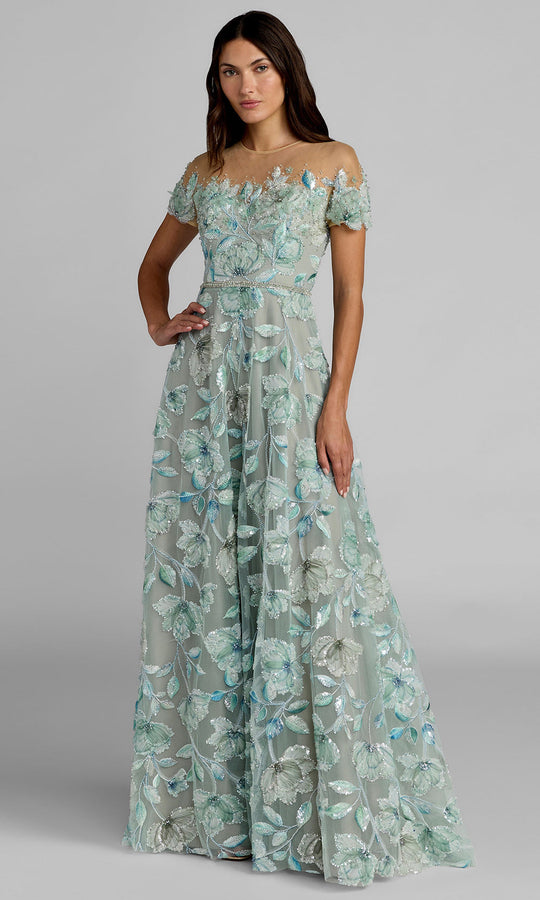 Mac Duggal 21339 - Illusion Jewel Floral Mesh Evening Gown