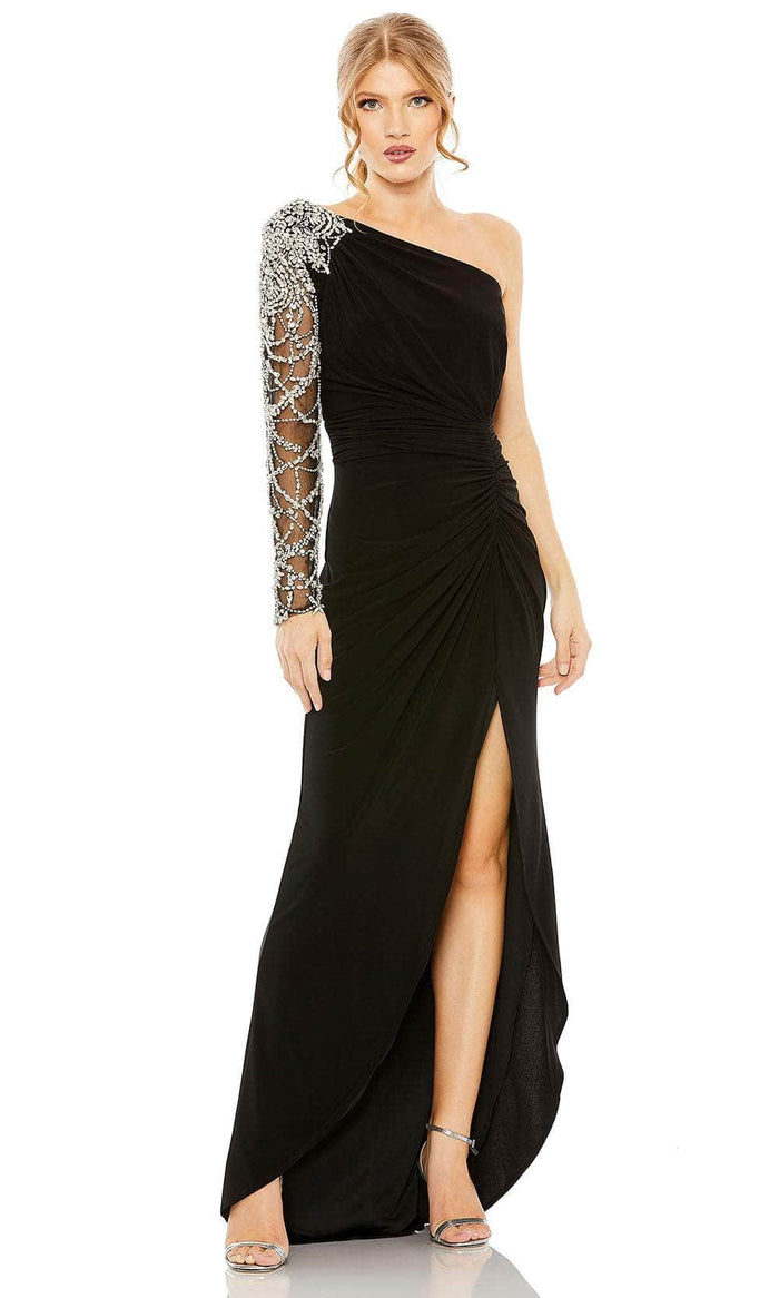 Mac Duggal 2215 - Rhinestone Sheer Sleeve Evening Gown Special Occasion Dress 2 / Black