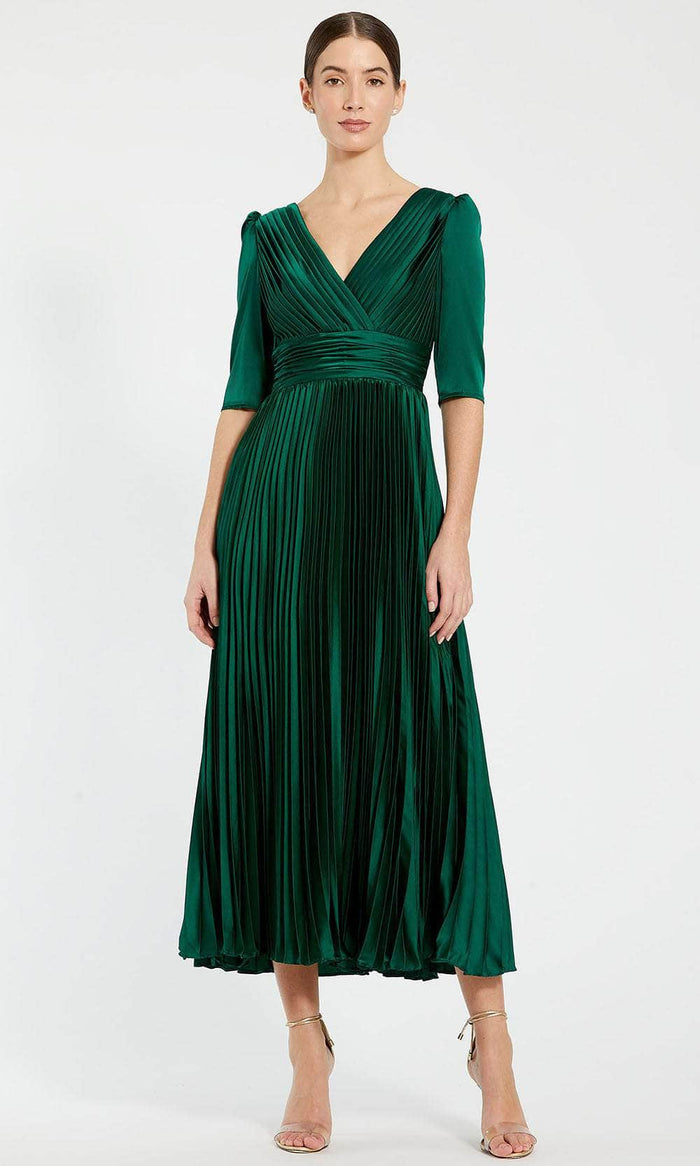 Mac Duggal 27341 - Pleated Bodice V-Neck Evening Dress Evening Dresses 2 / Emerald