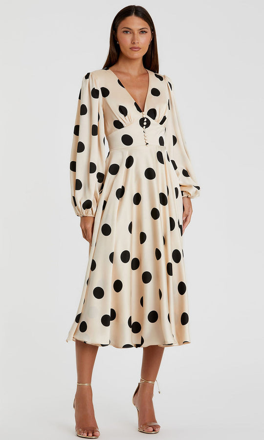 Mac Duggal 27542 - Charmeuse Polka Dot Tea-Length Dress