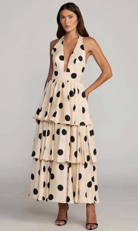 Mac Duggal 27833 - Polka Dot Plunging Halter Tiered Maxi Dress