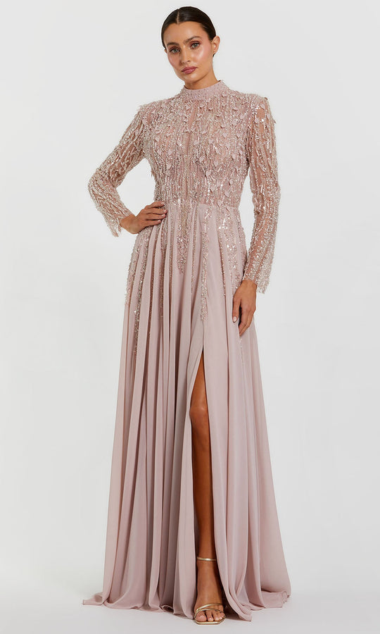 Mac Duggal 37037 - Beaded Mesh High Neck Evening Gown
