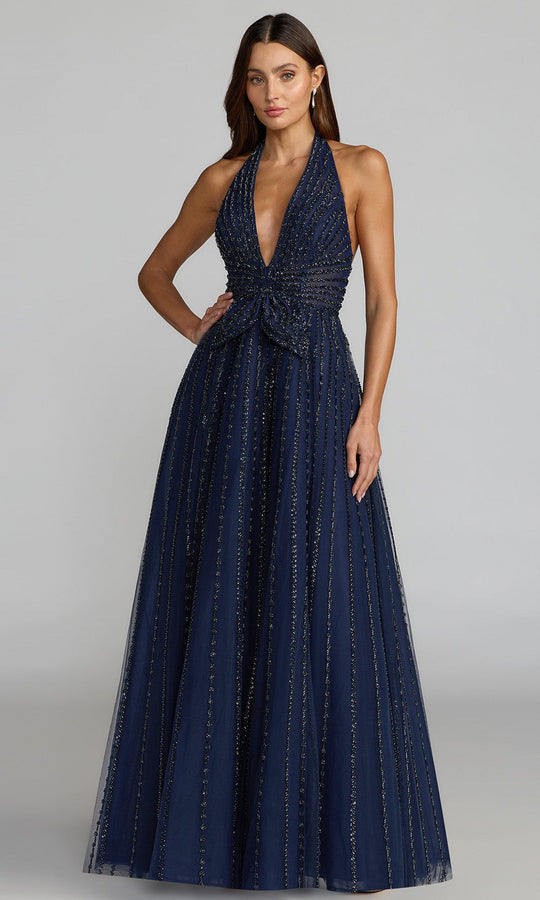 Mac Duggal 37120 - Plunging Halter Beaded Prom Gown with Bow Waist
