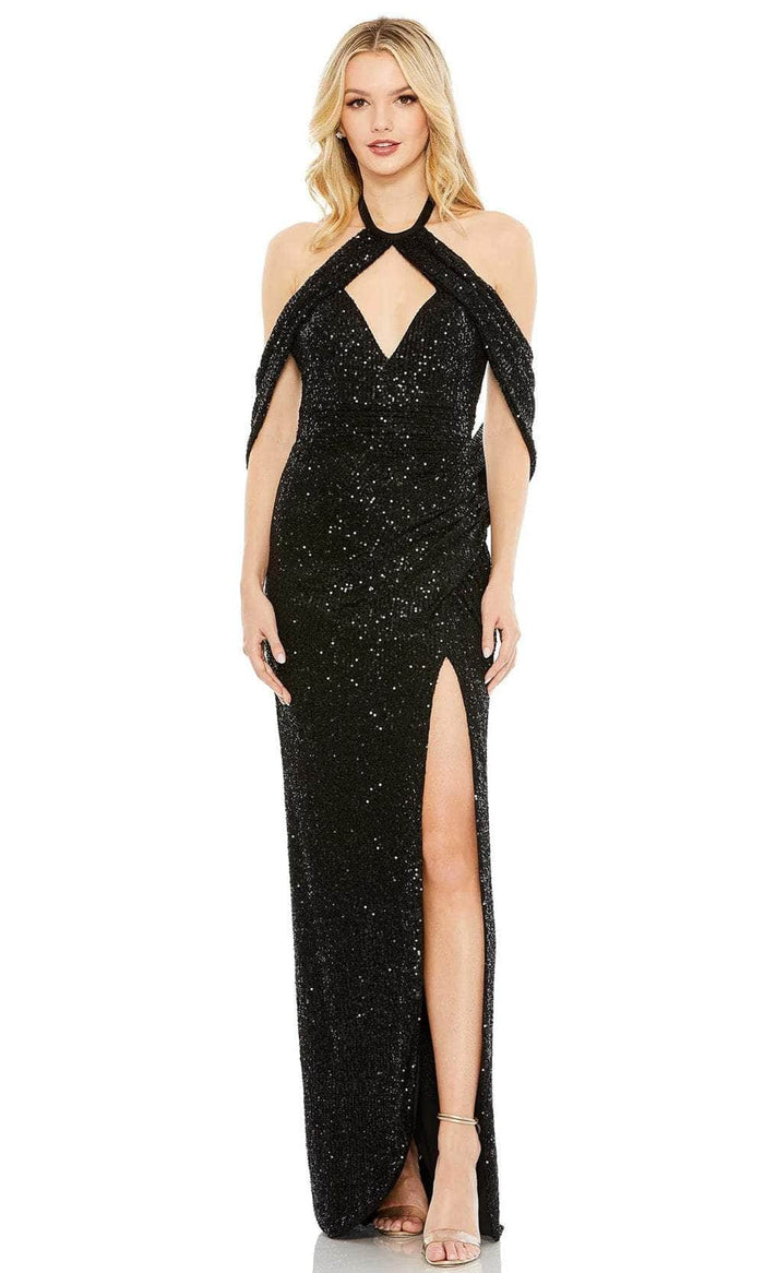 Mac Duggal 42021 - Sequin Draped Evening Dress Evening Dresses 0 / Black