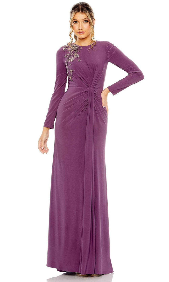 Mac Duggal 42106 - Jewel Neck Floral Appliqued Evening Gown Evening Dresses 4 / Heather
