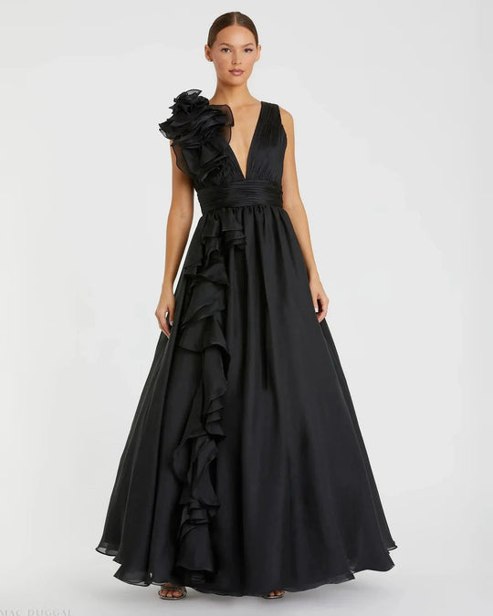 Mac Duggal Ballgowns - 48856H Ruffle Accent Sleeveless V Neck Ballgown