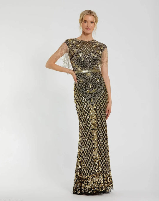Mac Duggal - 4908 Lattice Sequined Column Long Gown