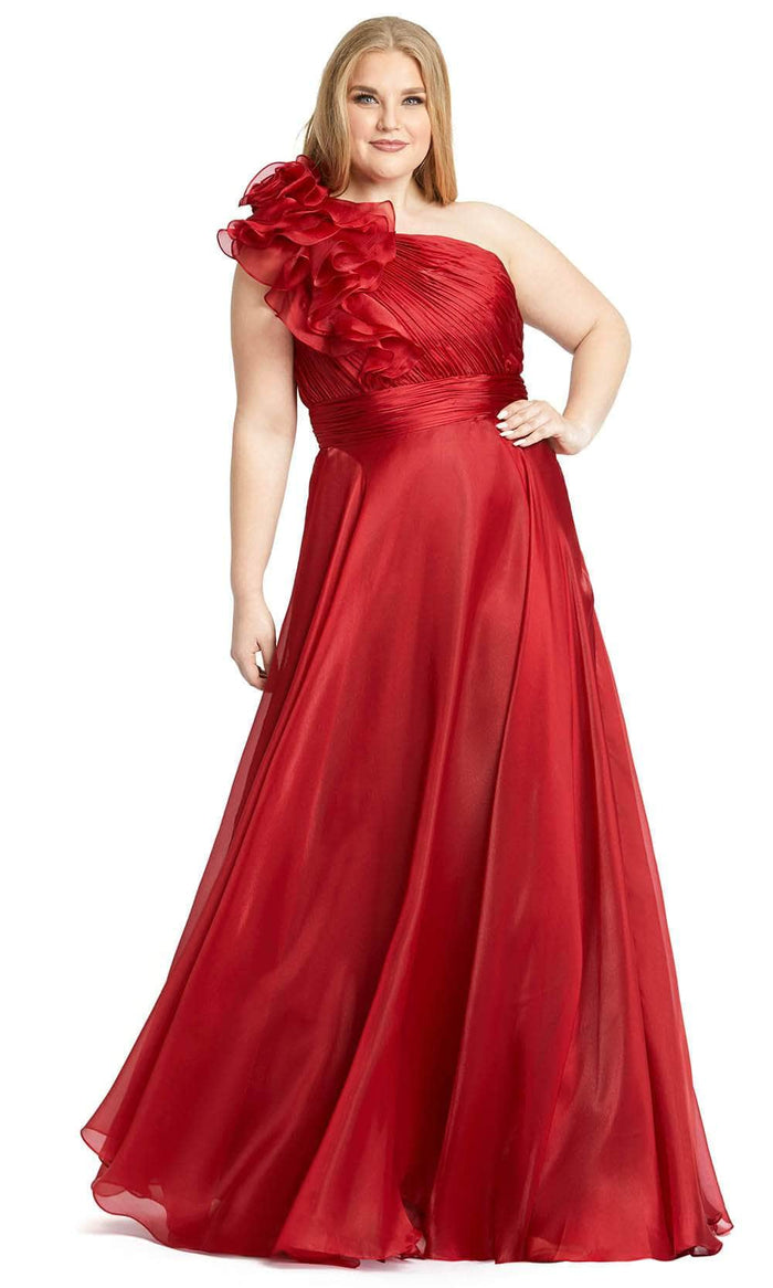 Mac Duggal 49171F - Ruffled One Shoulder Formal Gown Special Occasion Dress 12 / Garnet